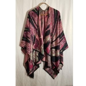Cashmere Wrap Abstract Pattern Poncho Scarf Shawl Fringe Blanket OSFM Large